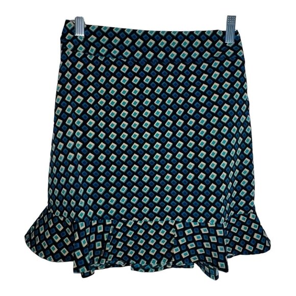 Band of The Free COLETTE TEAL DIAMOND MINI A Line Ruffle SKIRT Women Small New - Picture 2 of 9